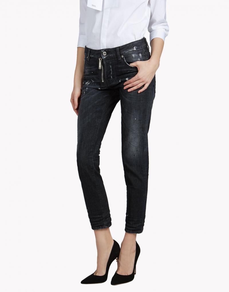 washed jean zip strech girl jeans cool dsquared2 denim