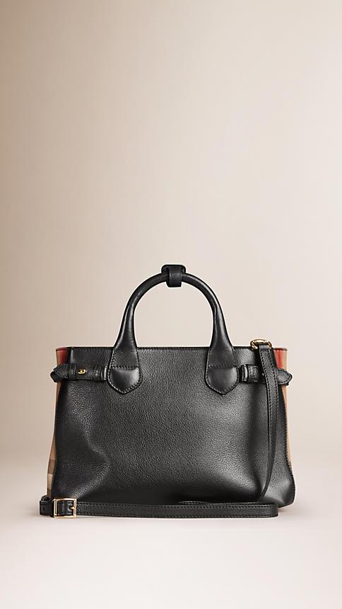 BURBERRY THE SMALL BANNER IN LEATHER AND HOUSE CHECK