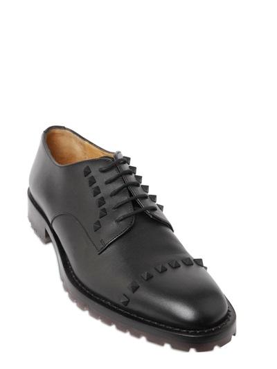 VALENTINO STUDDED LEATHER DERBY LACE-UP SHOES