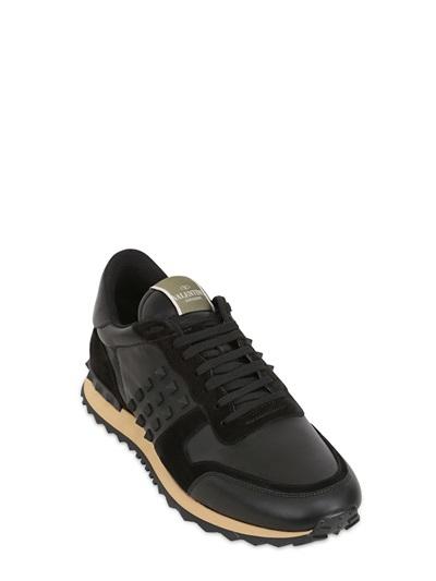 VALENTINO ROCKSTUD LEATHER & SUEDE SNEAKERS