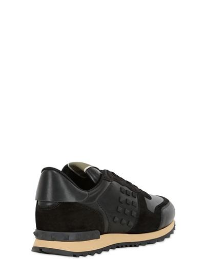 VALENTINO ROCKSTUD LEATHER & SUEDE SNEAKERS