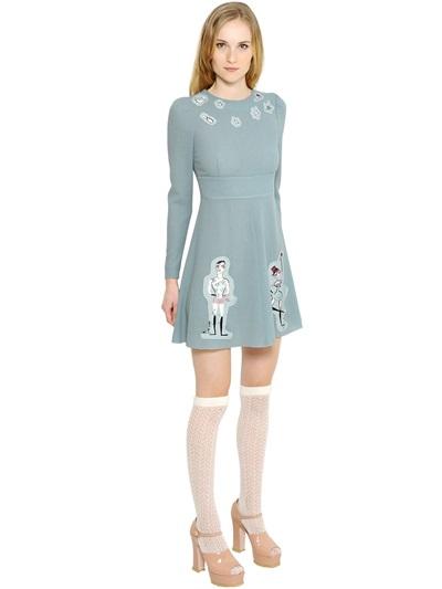 RED VALENTINO WOOL CREPE DRESS WITH CIRCUS PATCHES