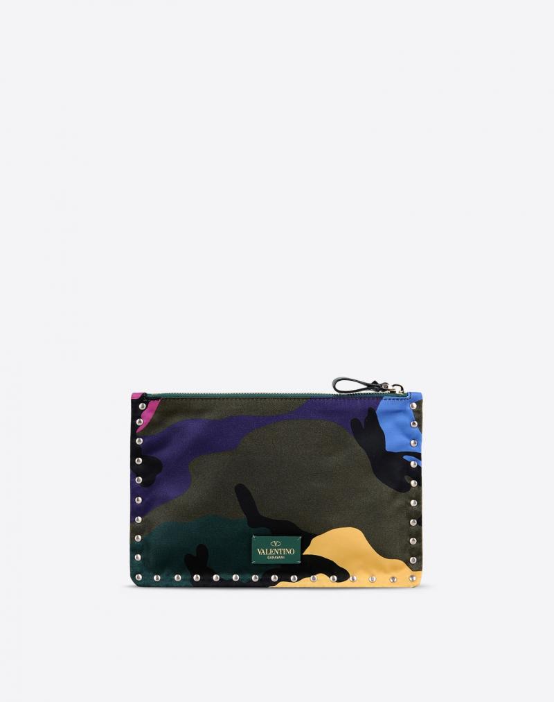 VALENTINO Multi-Colored Camouflage Flat Pouch