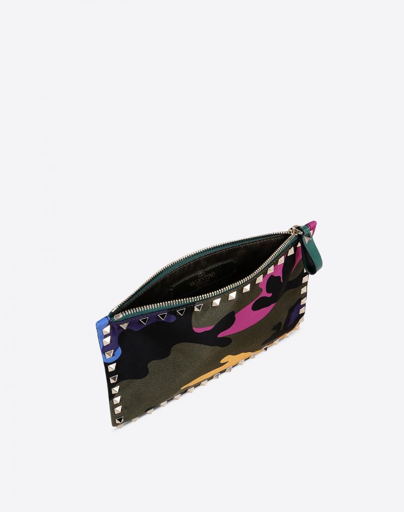 VALENTINO Multi-Colored Camouflage Flat Pouch