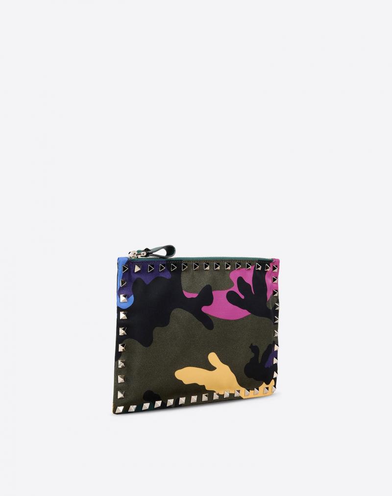 VALENTINO Multi-Colored Camouflage Flat Pouch