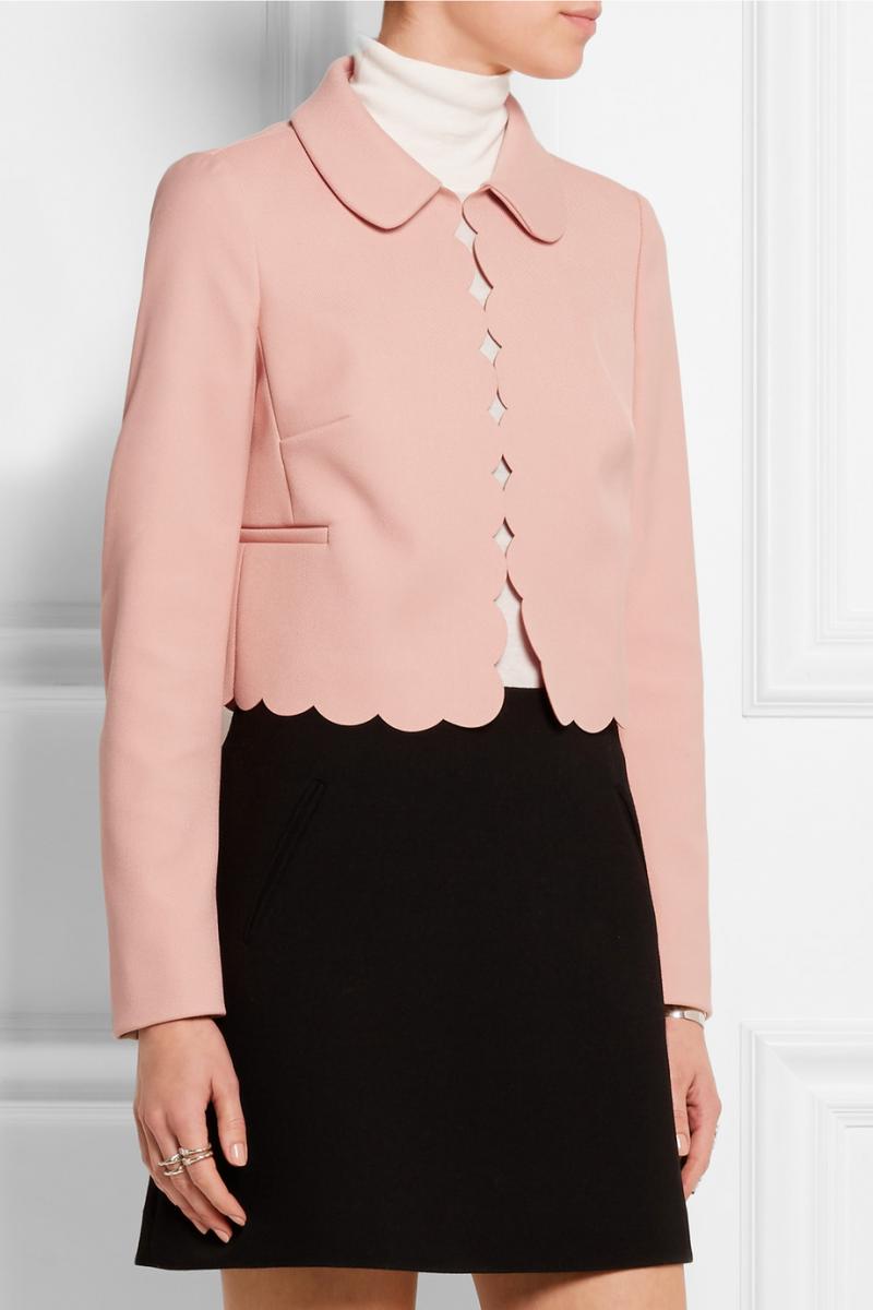 RED VALENTINO Cropped scalloped stretch-twill jacket