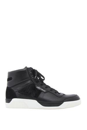 DOLCE&GABBANA high top sneakers with fur tuft