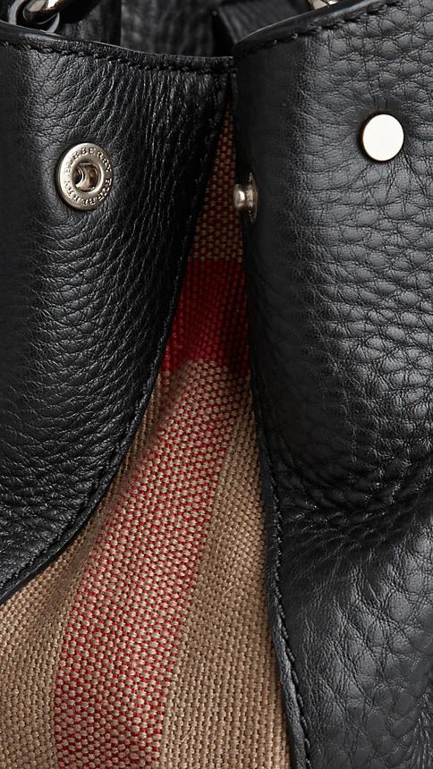 BURBERRY Small Check Detail Leather Tote Bag