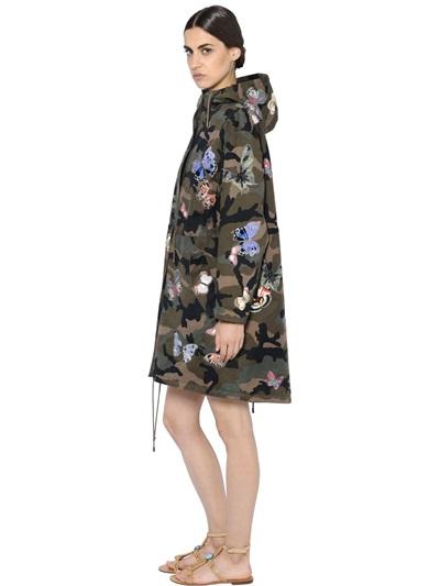 VALENTINO BUTTERFLY PATCHES CAMOUFLAGE COTTON COAT