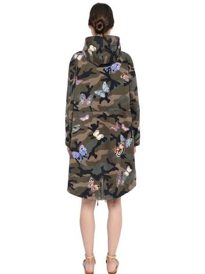 VALENTINO BUTTERFLY PATCHES CAMOUFLAGE COTTON COAT
