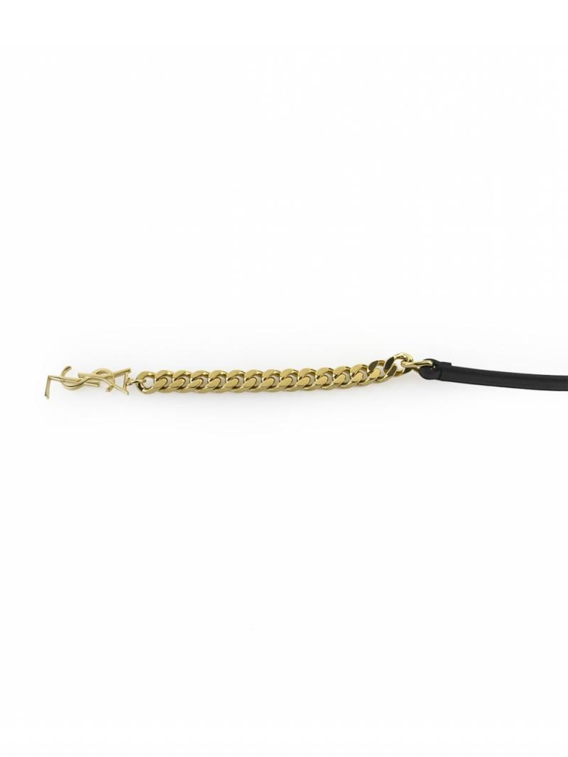 Saint Laurent black leather and gold monogramme belt with chain