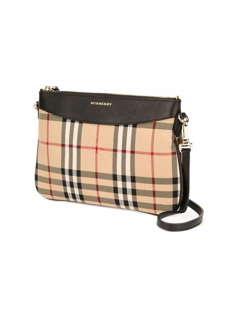 BURBERRY Horseferry Check and Leather Clutch Bag