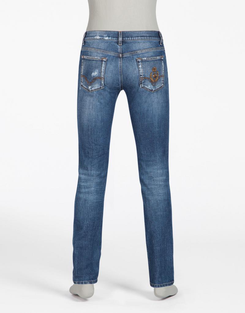 DOLCE&GABBANA STRETCH DENIM SLIM FIT JEANS WITH EMBROIDERY