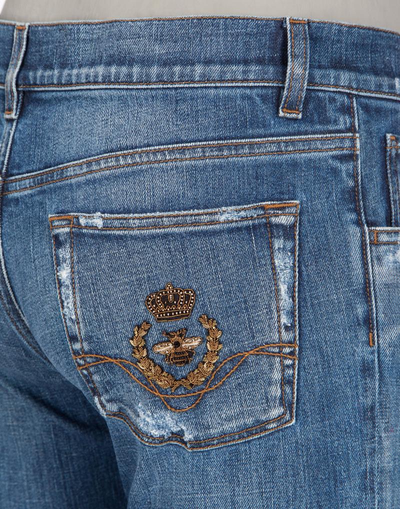 DOLCE&GABBANA STRETCH DENIM SLIM FIT JEANS WITH EMBROIDERY