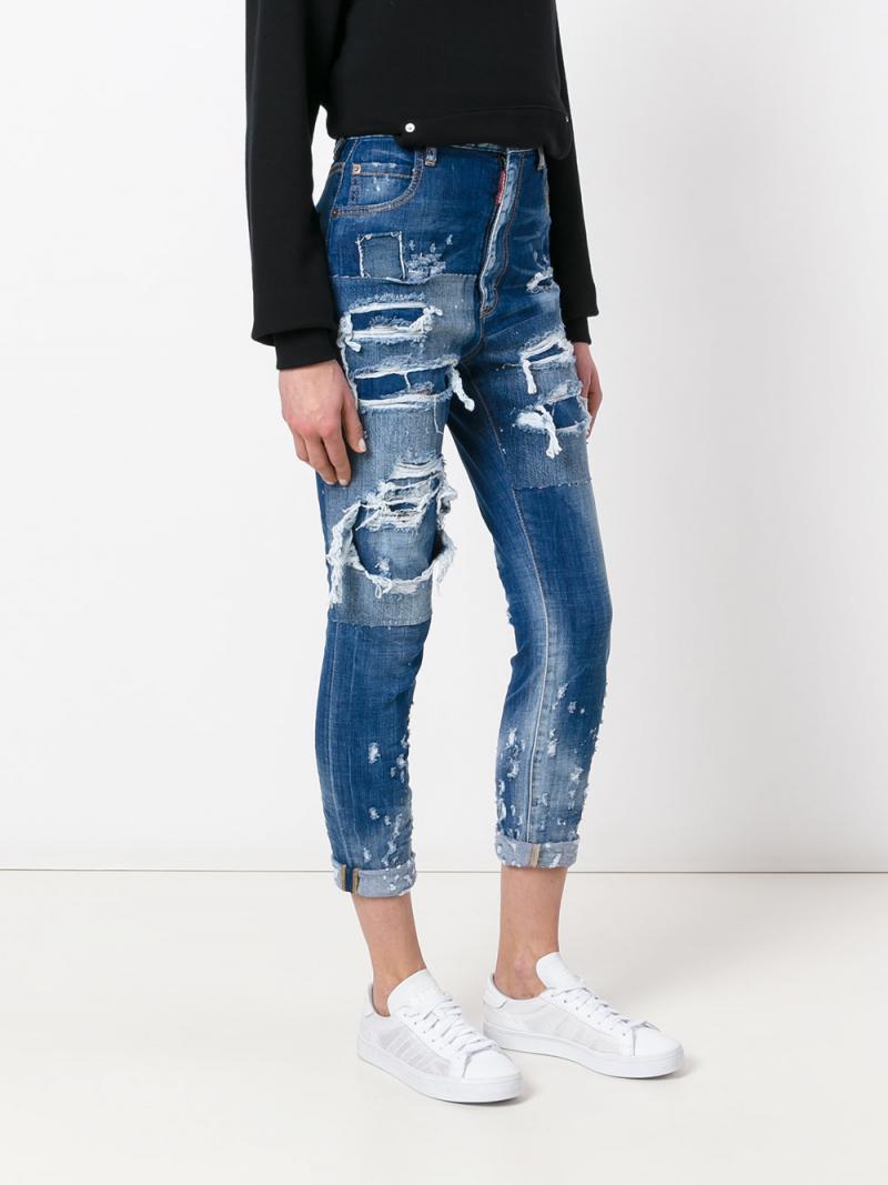 DSQUARED2 HIGH WAIST GLAM HEAD JEAN distressed jeans