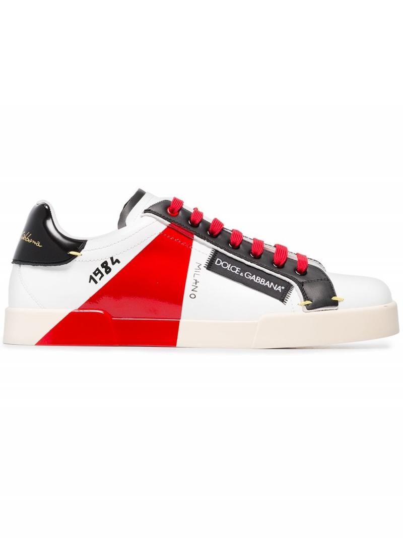 DOLCE&GABBANA white, black and red portofino leather sneakers