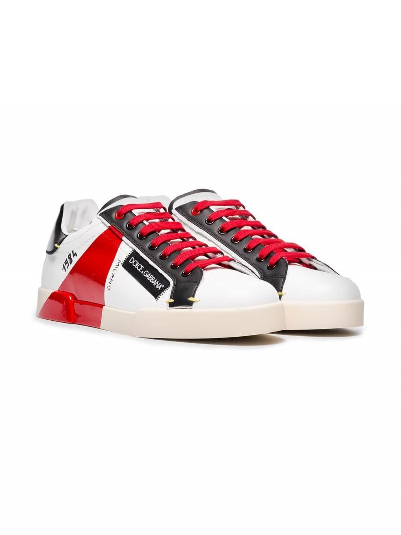 DOLCE&GABBANA white, black and red portofino leather sneakers