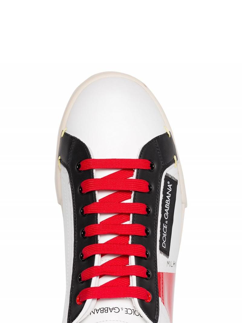 DOLCE&GABBANA white, black and red portofino leather sneakers
