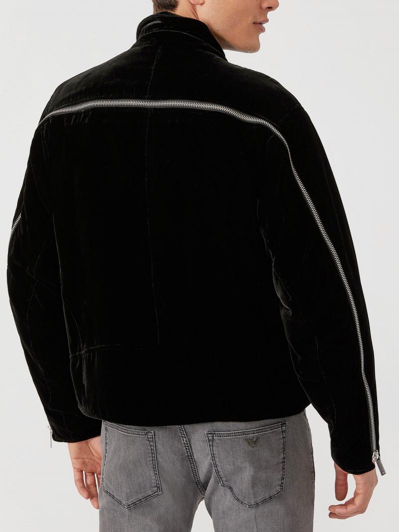 EMPORIO ARMANI Padded blouson in solid colour velvet with back zip