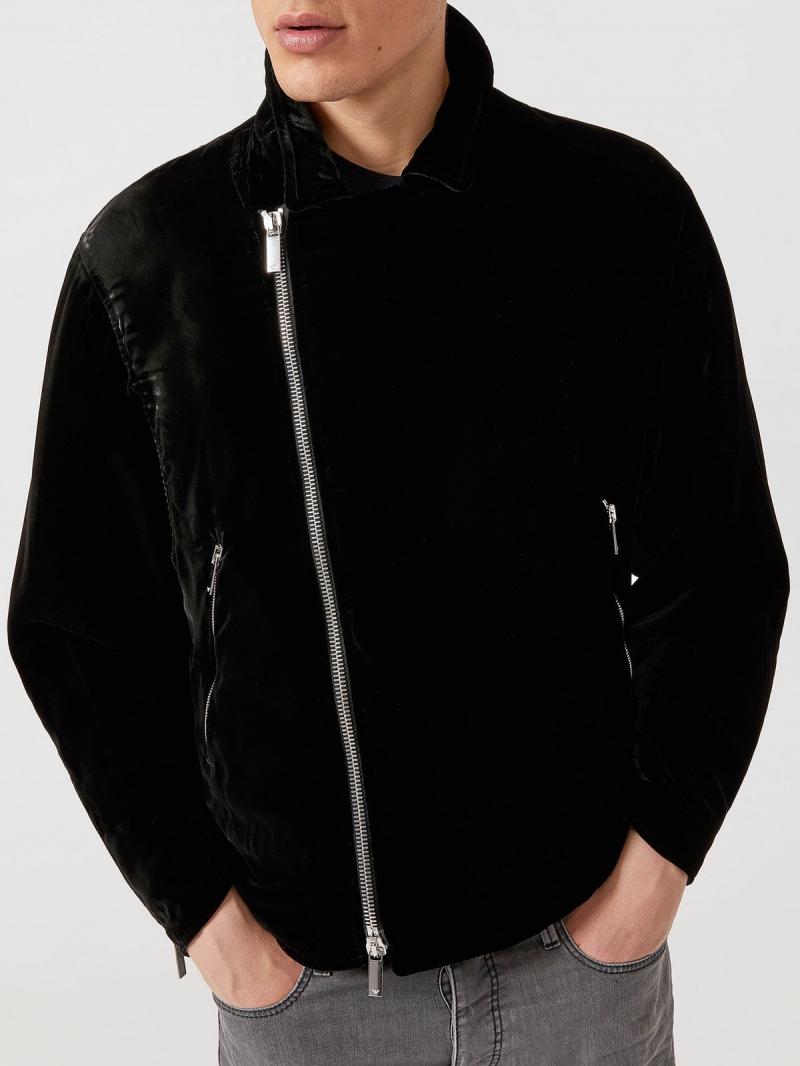 EMPORIO ARMANI Padded blouson in solid colour velvet with back zip
