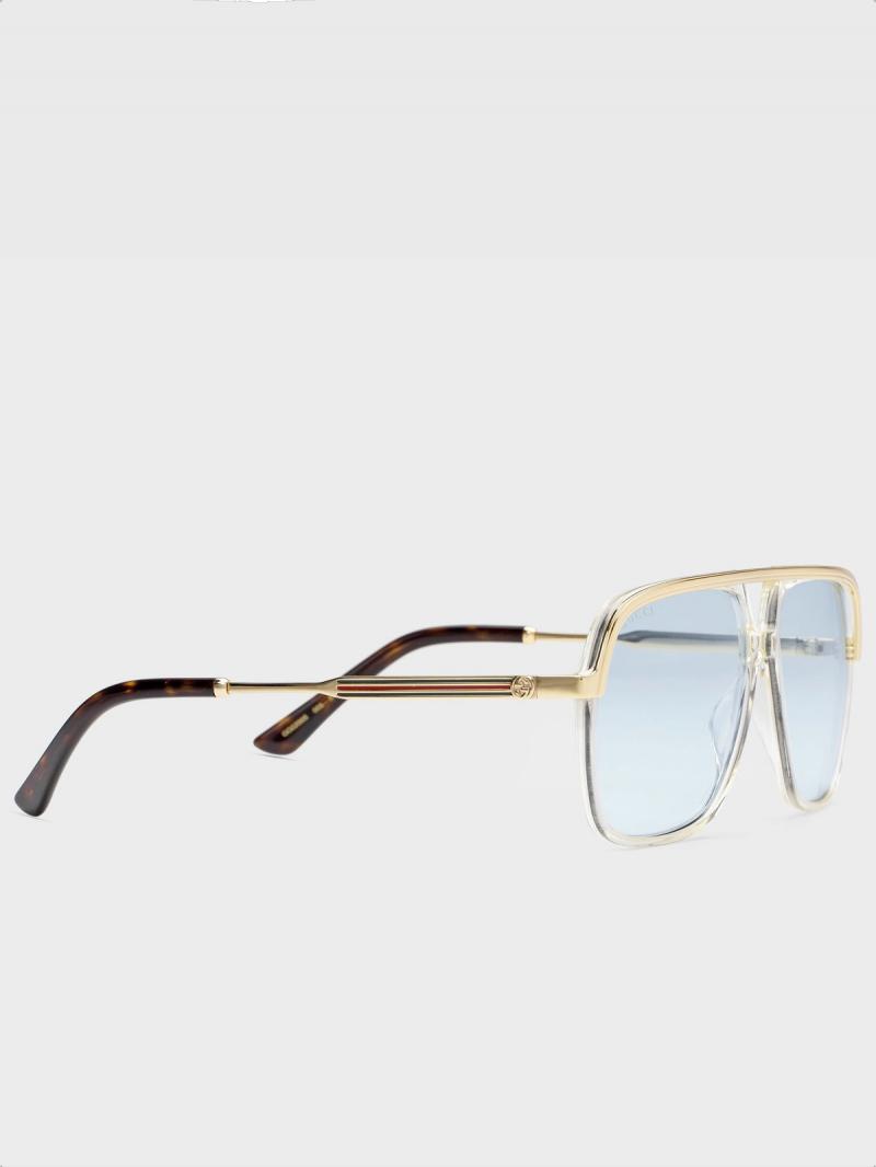 GUCCI Rectangular-frame metal sunglasses