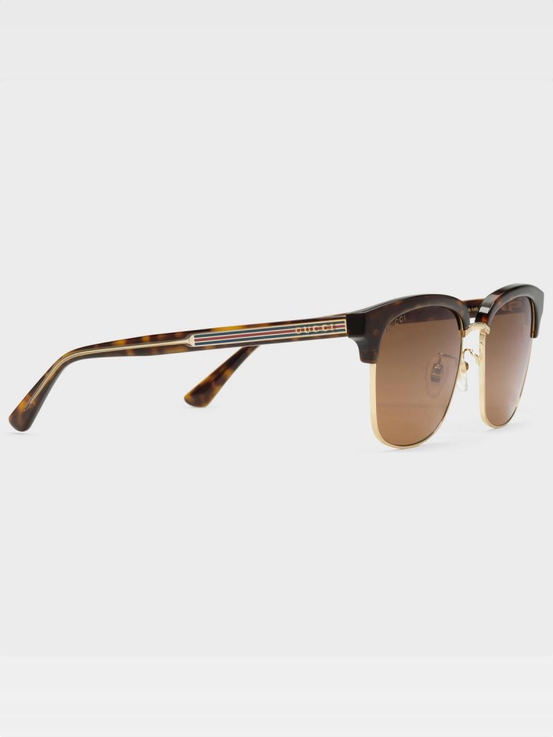 GUCCI Havana Rectangular-frame metal sunglasses