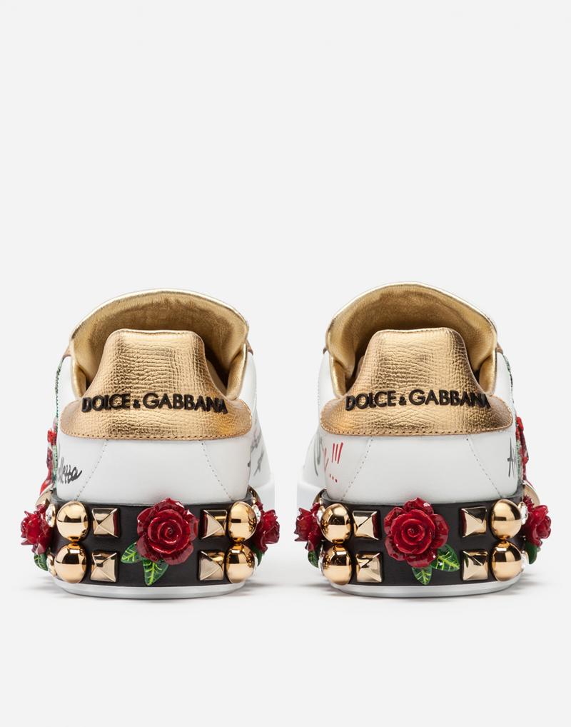 DOLCE&GABBANA sneakers in printed nappa calfskin with applications rose