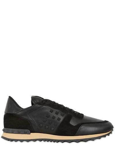 VALENTINO ROCKSTUD LEATHER & SUEDE SNEAKERS