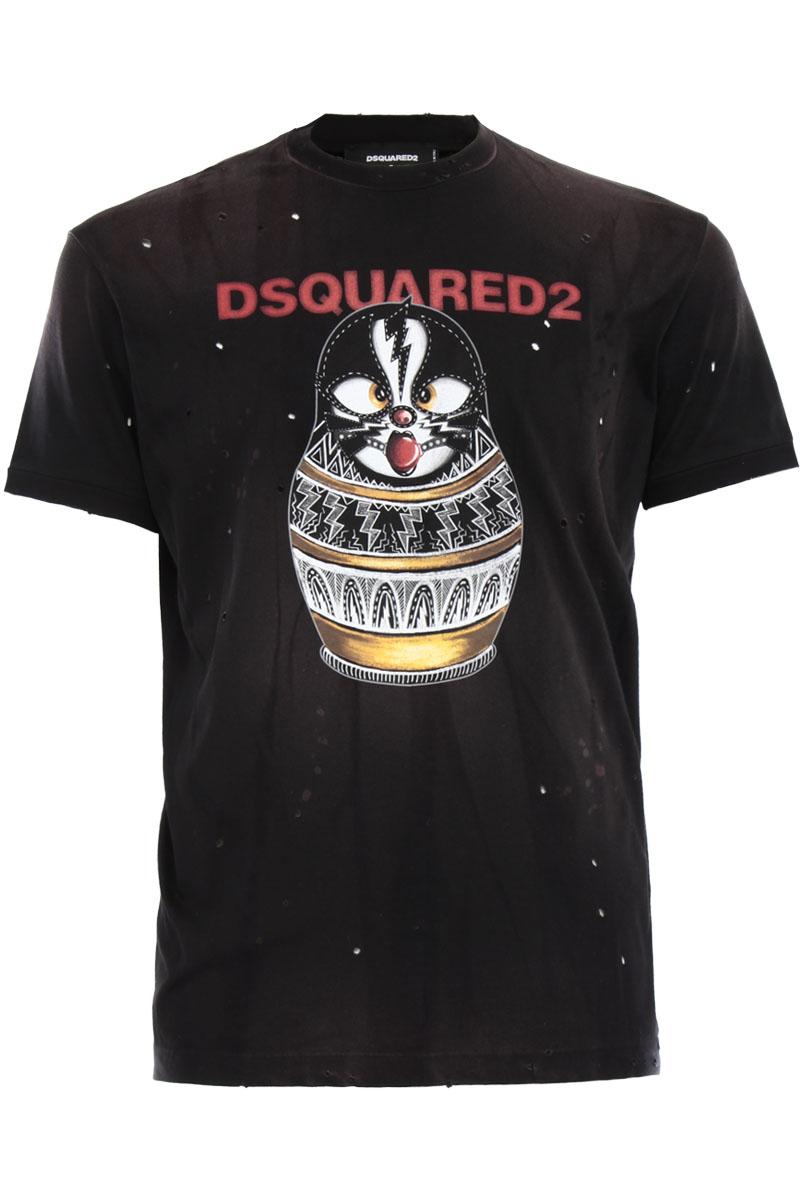 DSQUARED2  T-SHIRT Matrioska print t-shirt in distressed effect