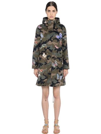 VALENTINO BUTTERFLY PATCHES CAMOUFLAGE COTTON COAT