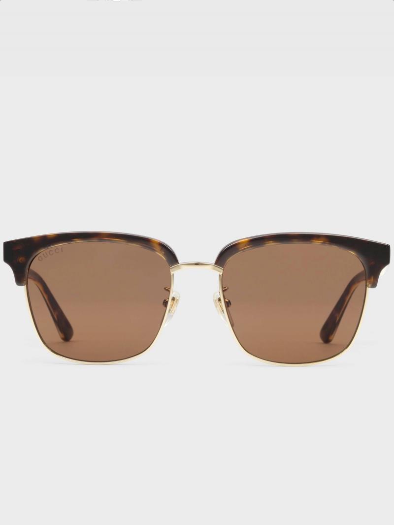 GUCCI Havana Rectangular-frame metal sunglasses