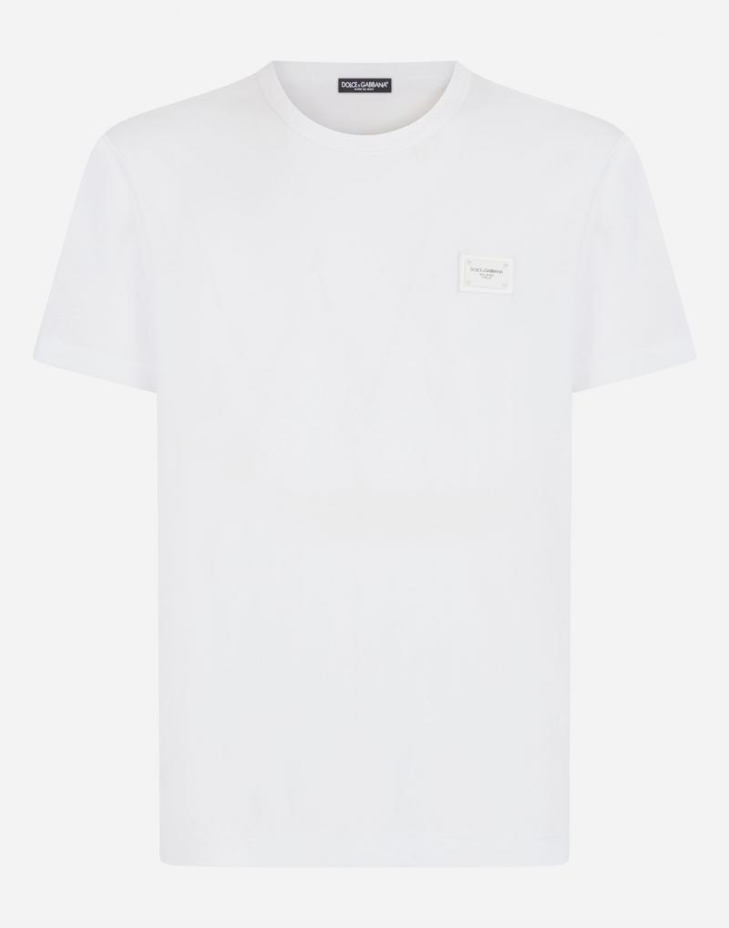 DOLCE&GABBANA COTTON T-SHIRT WITH LOGOED PLAQUE